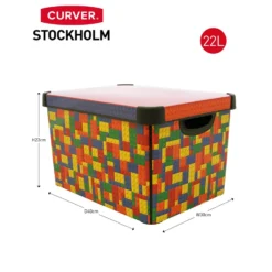 Curver Stockholm Bright Blocks Plastic Deco Storage Box Multi Colour 22L -Storage Box Store 12807671 1294833169877121