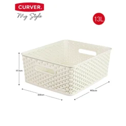 Curver My Style Medium Rectangular Plastic Storage Basket - Vintage White - 13L -Storage Box Store 12809476 1834833218868618