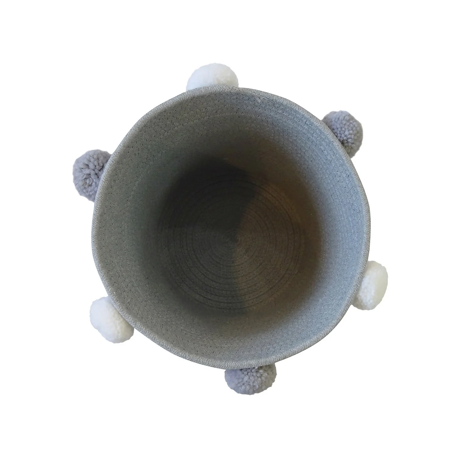 Round Cotton Rope Grey Pom Pom Basket 6 Round Cotton Rope Grey Pom Pom Basket - Image 4