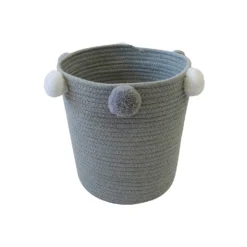 Round Cotton Rope Grey Pom Pom Basket 8 Round Cotton Rope Grey Pom Pom Basket -Storage Box Store 12886597 1994857031577322