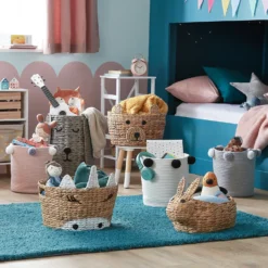 Round Cotton Rope Mono Pom Pom Basket -Storage Box Store 12886598 1514940538585426