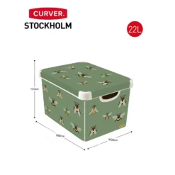 Curver Stockholm Bees Deco Storage Box - Green - 22L -Storage Box Store 13169626 1944898511856227