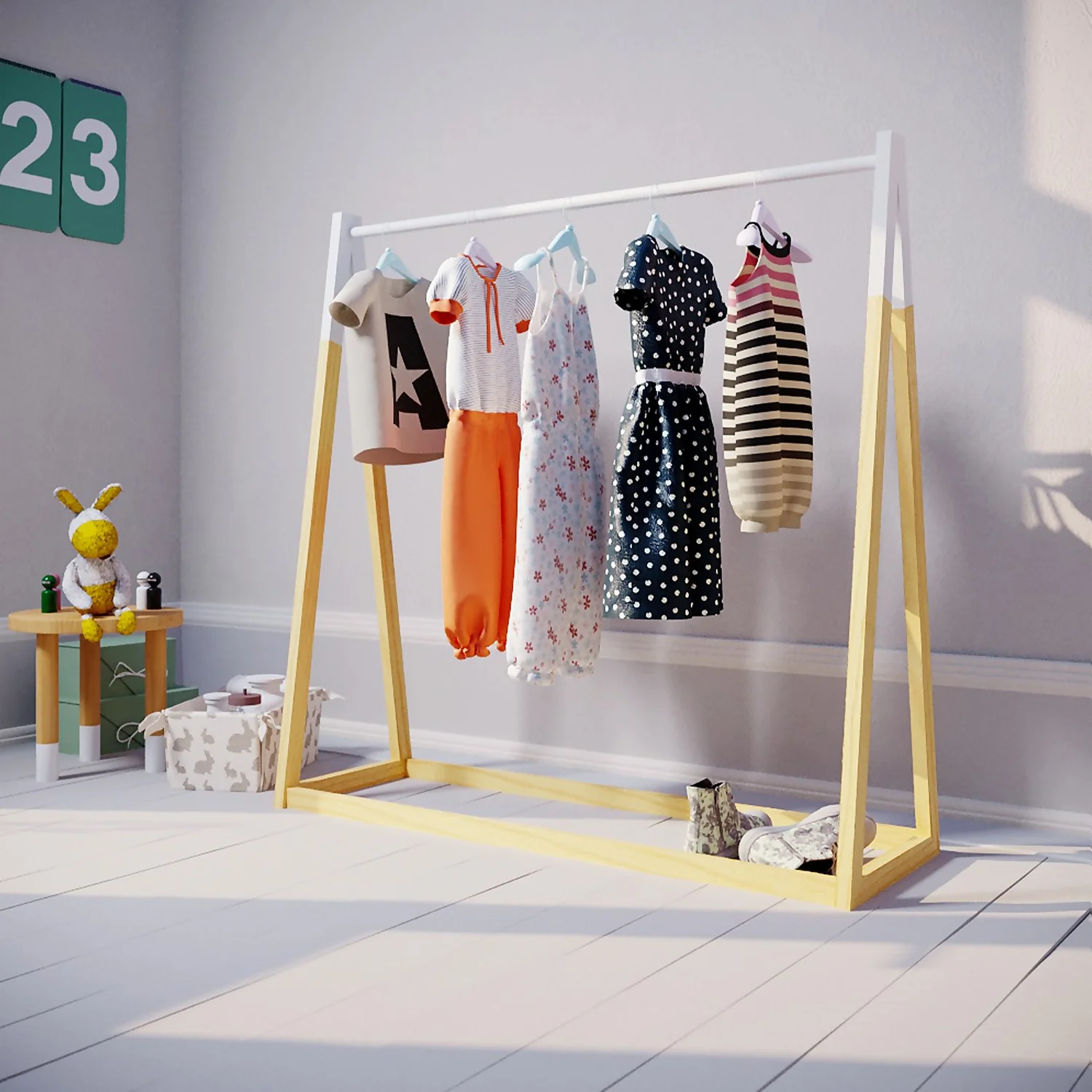 Kids A-Frame Clothes Rail - Natural & White 4 Kids A-Frame Clothes Rail - Natural & White - Image 2