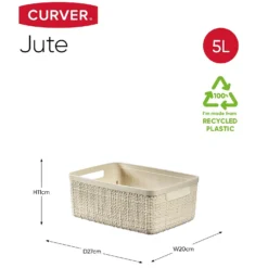 Curver Jute Small Recycled Storage Basket - 5L White -Storage Box Store 13965909 1364995188282910